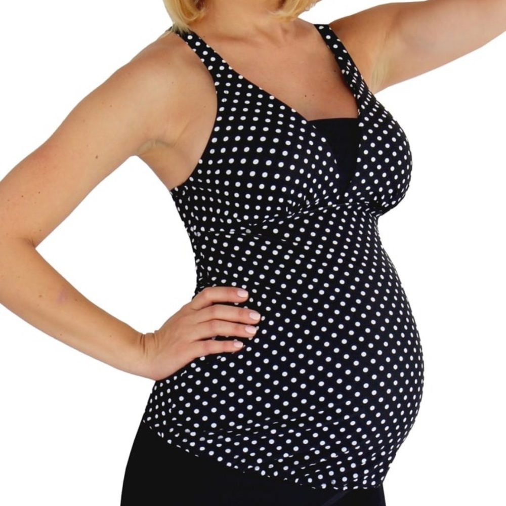 Black and white maternity tankini swim top